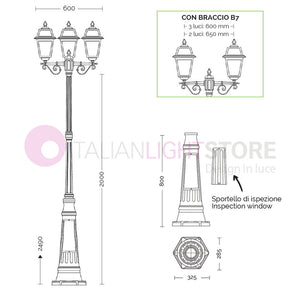 ARTEMIDE ANTRACITE Lampione h. 249 a 3 luci per Esterno Classico Lanterne Quadrate
