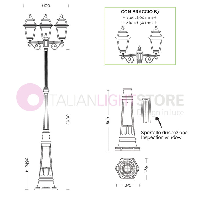 ARTEMIDE ANTRACITE Lampione h. 249 a 3 luci per Esterno Classico Lanterne Quadrate