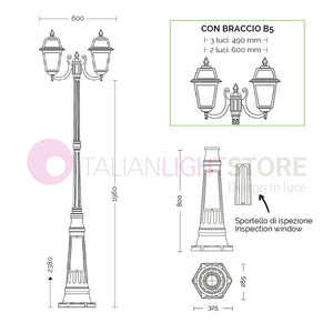 ARTEMIDE ANTRACITE Lampione h. 238 a 2 luci per Esterno Classico Lanterne Quadrate