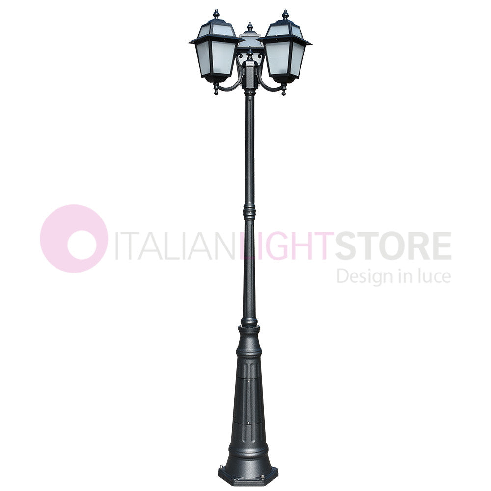 ARTEMIDE ANTRACITE Lampione h. 238 a 3 luci per Esterno Classico Lanterne Quadrate