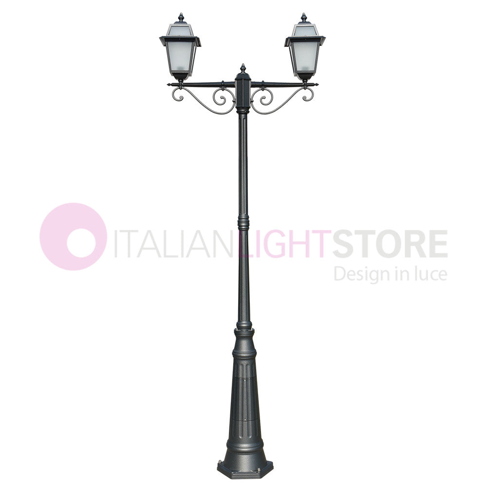 ARTEMIDE ANTRACITE Lampione h. 255 a 2 luci per Esterno Classico Lanterne Quadrate