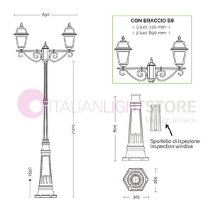 ARTEMIDE ANTRACITE Lampione h. 255 a 2 luci per Esterno Classico Lanterne Quadrate