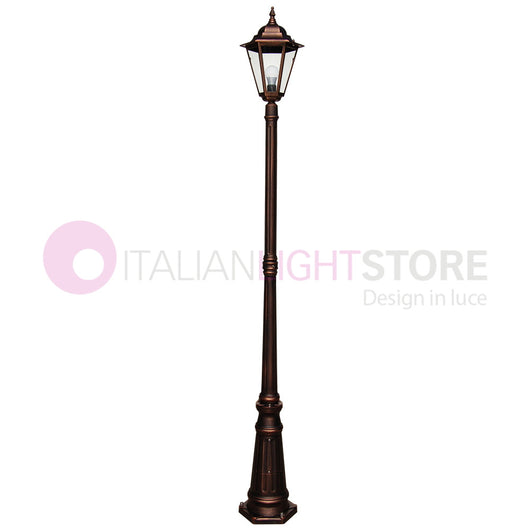 DAFNE MEDIA Lampione h.215 Lanterna Esagonale Classica esterno Giardino COLORE DIFFUSORE: TRASPARENTE, COLORE STRUTTURA: NERO GOFFRATO