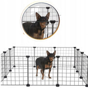 Recinto da gioco in metallo nero per cani, gatti, cuccioli e conigli, 108 cm