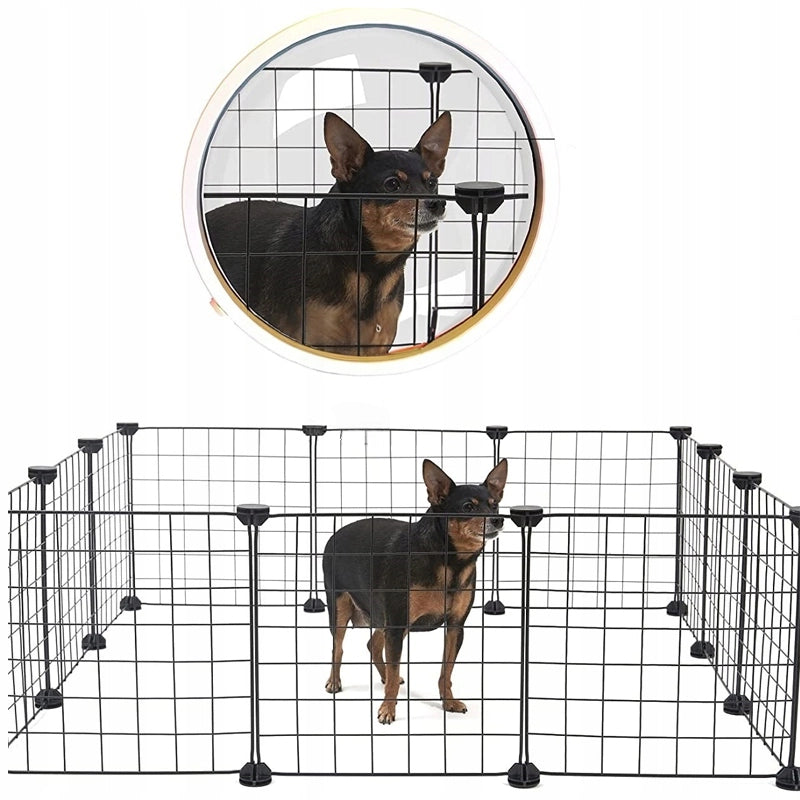 Recinto da gioco in metallo nero per cani, gatti, cuccioli e conigli, 108 cm