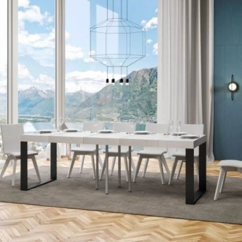 Tavolo allungabile 90/246x90 cm Tecno Premium colore bianco frassino gambe antracite