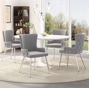 Set di 4 sedie in velluto con gambe in metallo; design moderno; grigio e argento