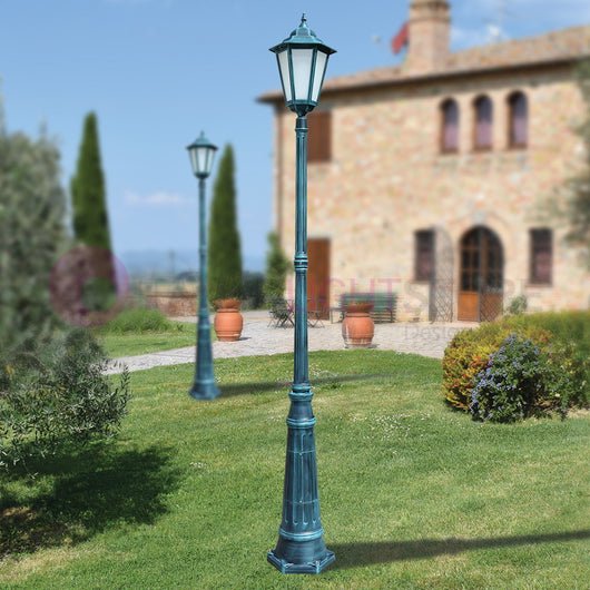 DAFNE GRANDE Lampione h.255 Lanterna Esagonale Classica esterno Giardino COLORE DIFFUSORE: SABBIATO, COLORE STRUTTURA: NERO-VERDE