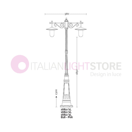 KAIROS ANTRACITE Lampione h.230 a 2 Luci da Esterno Giardino con piattini d.30