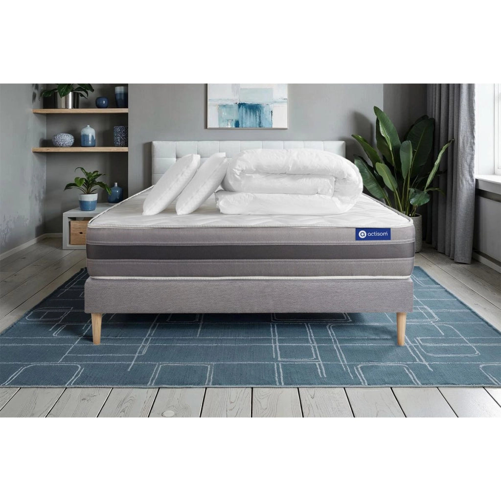 Pacchetto letto completo - Materasso 140x200cm + Box spring con doghe (kit) + 2 cuscini + Piumino - Actiflex Relax