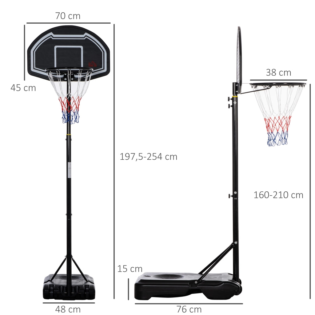 Canestro da Basket Regolabile per Esterno ¨C Minimal ¨C Nero 76x48x254 cm