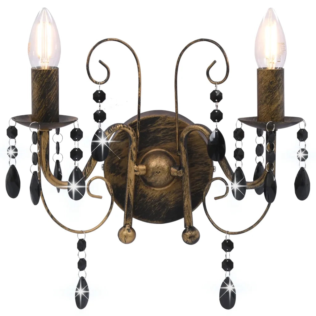 Lampada da Muro con Perle Nero Anticato per 2 Lampadine E14 CFW5239295