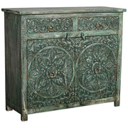 Credenza in legno invecchiato verde 103x40x90