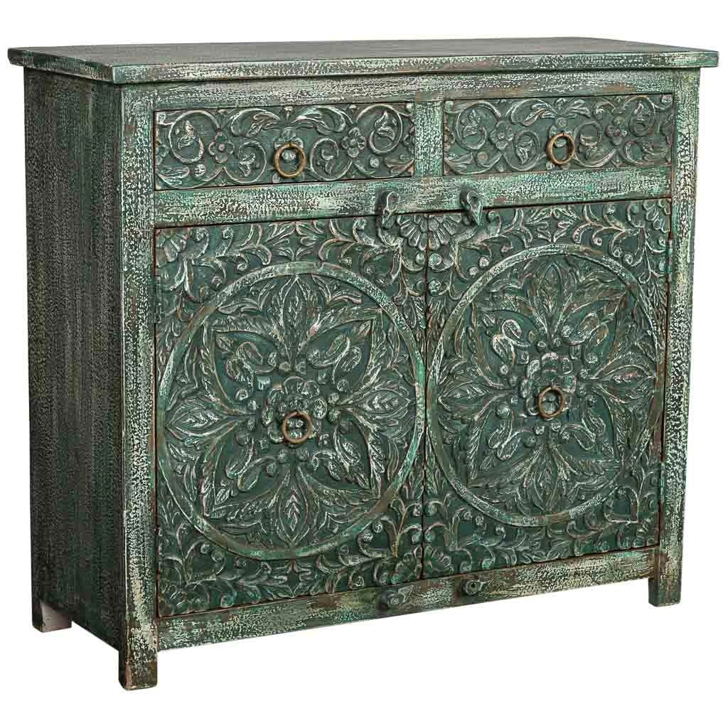 Credenza in legno invecchiato verde 103x40x90