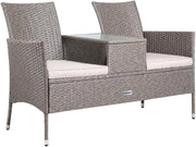 Panchina da Esterno con Tavolino Polyrattan DivanettoCon Cuscini Resistente alle Intemperie