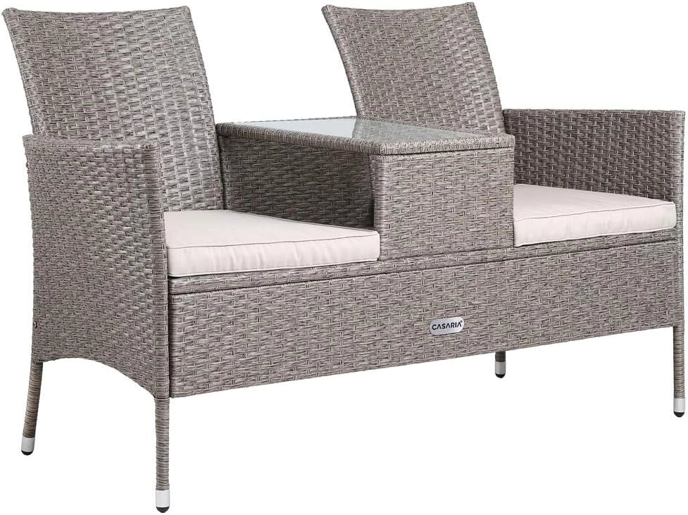 Panchina da Esterno con Tavolino Polyrattan DivanettoCon Cuscini Resistente alle Intemperie