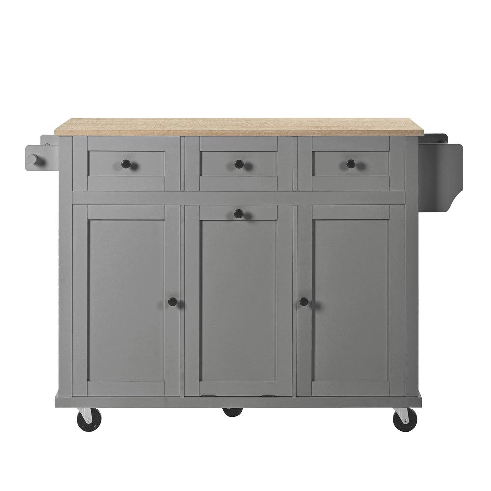 Isola da Cucina Mobile con Ruote e Cassetti ¨C Xylo ¨C Grigio, Piano Allungabile