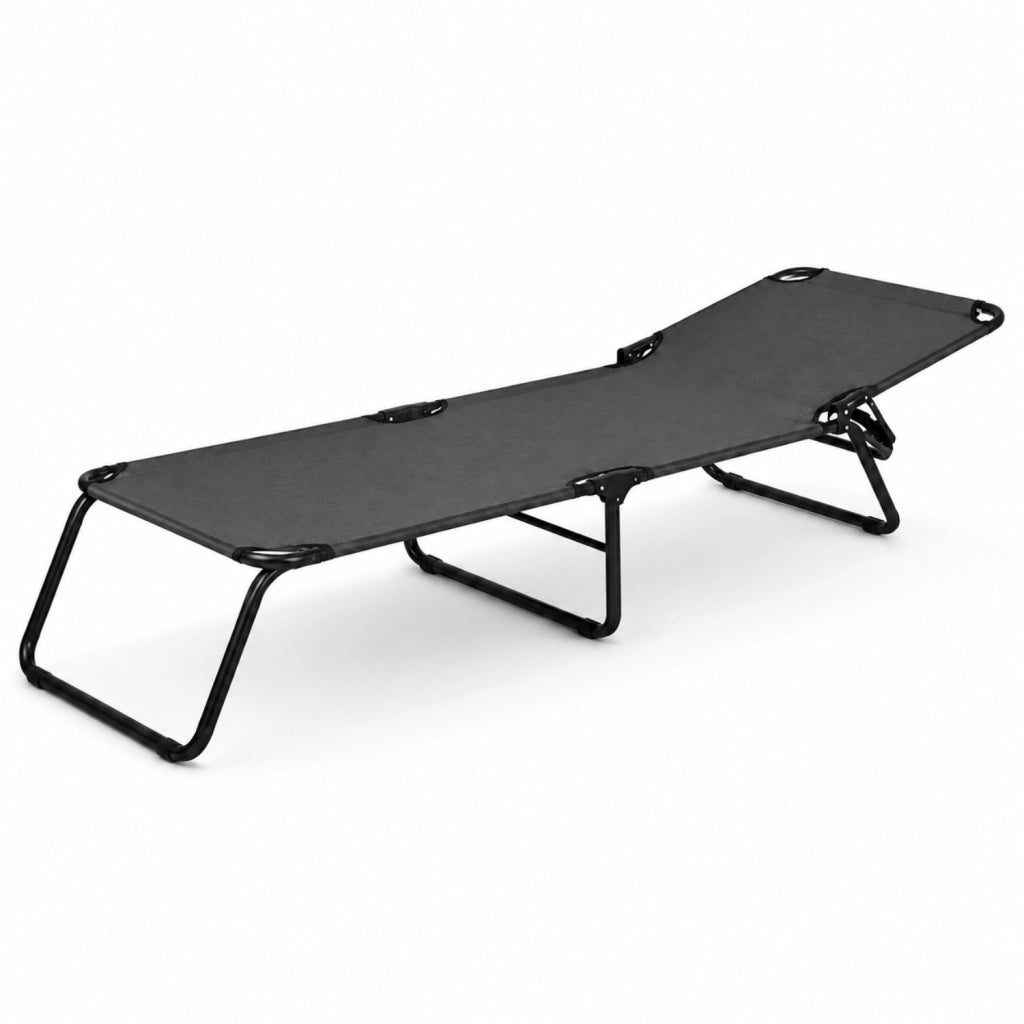 Lettino Pieghevole Prendisole Senza Tettuccio Parasole Schienale Reclinabile Regolabile Struttura In Metallo Nero Sedia Sdraio Per Spiaggia Mare Giardino Piscina 187 x 53 x 24 Cm Grigio Scuro