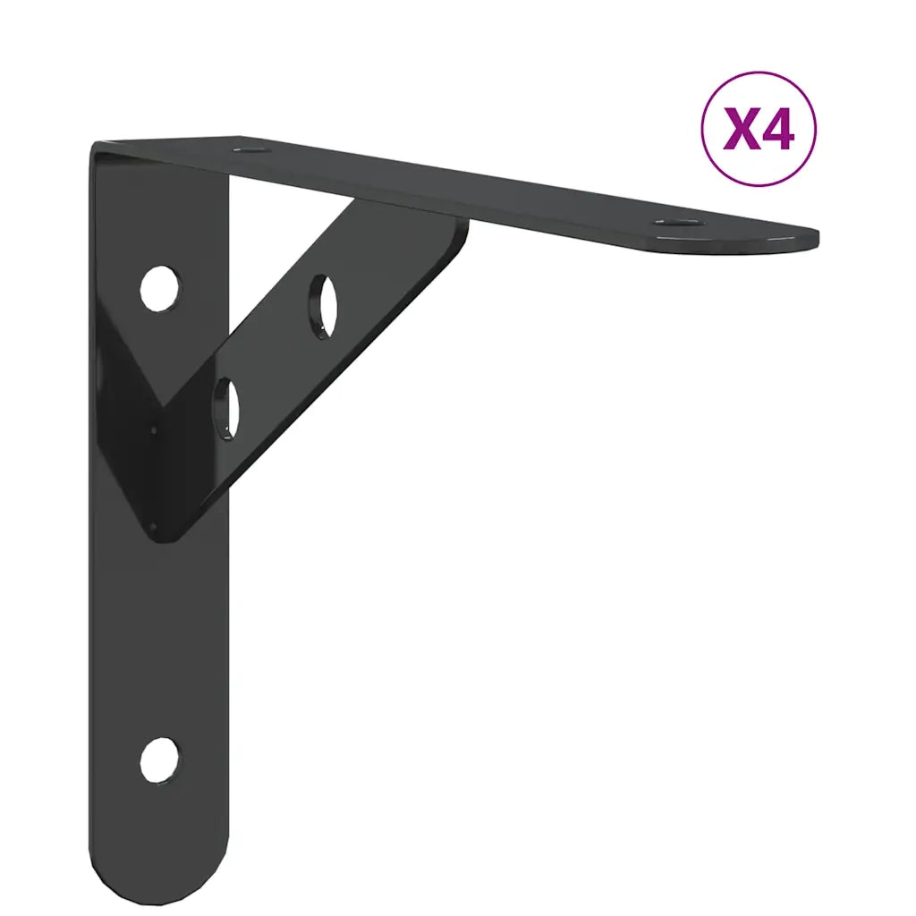 4 pz Staffe per Mensola | Ripiano | Scaffale 20x2,5x14 cm in Acciaio Inox Nero