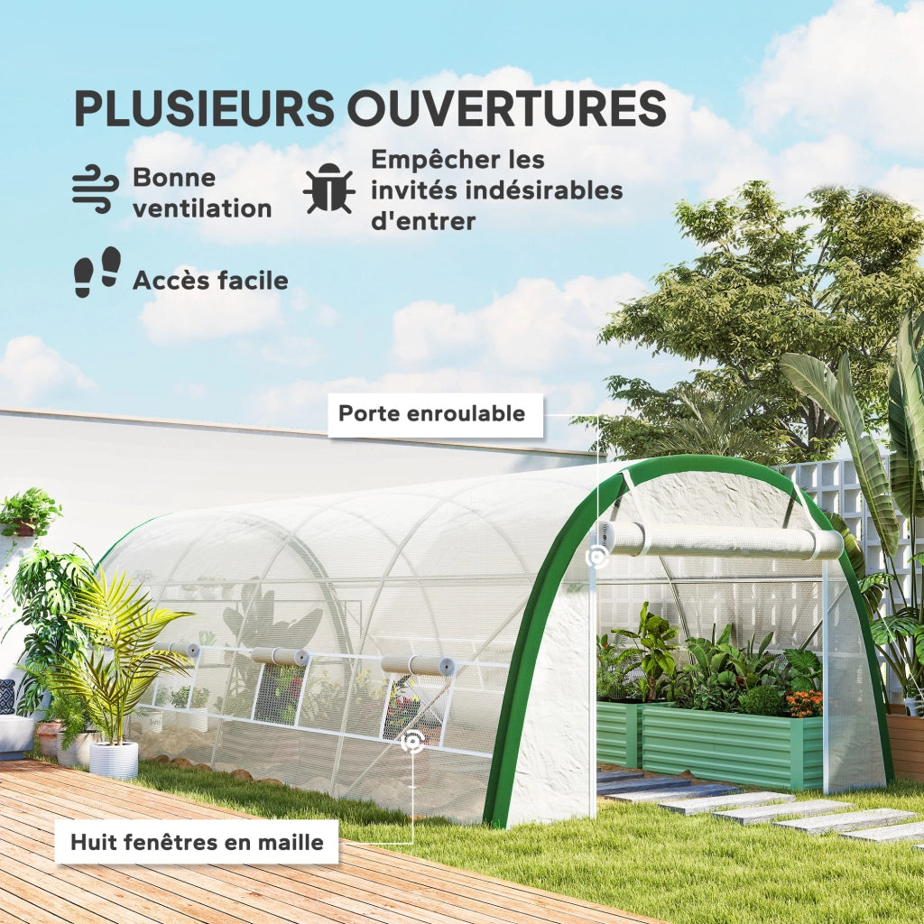 Serra Tunnel da Giardino 18m2 ¨C Xylo ¨C 6x3x2m Acciaio Galvanizzato PE Bianco 8 Finestre