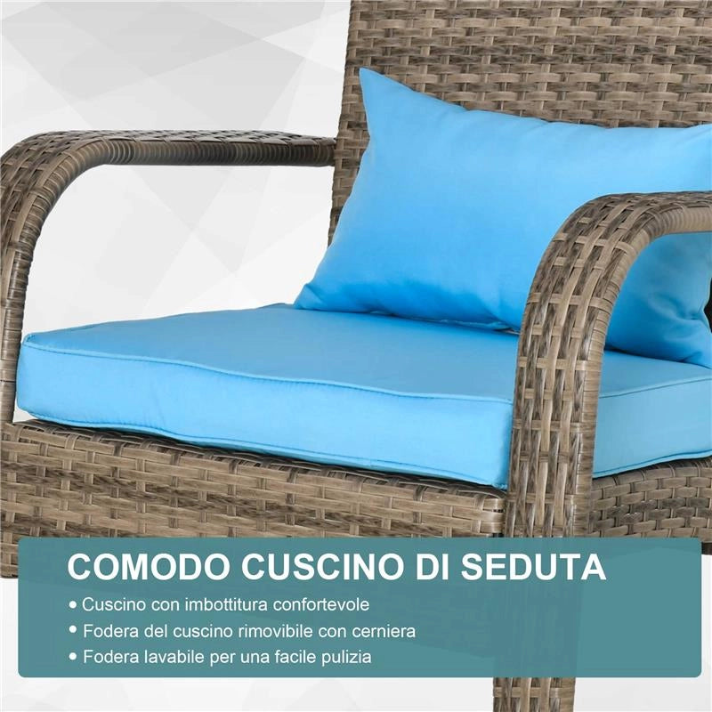 SEDIA DA GIARDINO ADIRONRACK CON BRACCIOLI, IN RATTAN E ACCIAIO, 65X86X90 CM, MARRONE E BLU