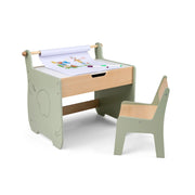 Set tavolo sedia bambini legno studio lavagna reversibile rotolo carta-Set multi-attività contenitore nascosto disegno pittura scrittura