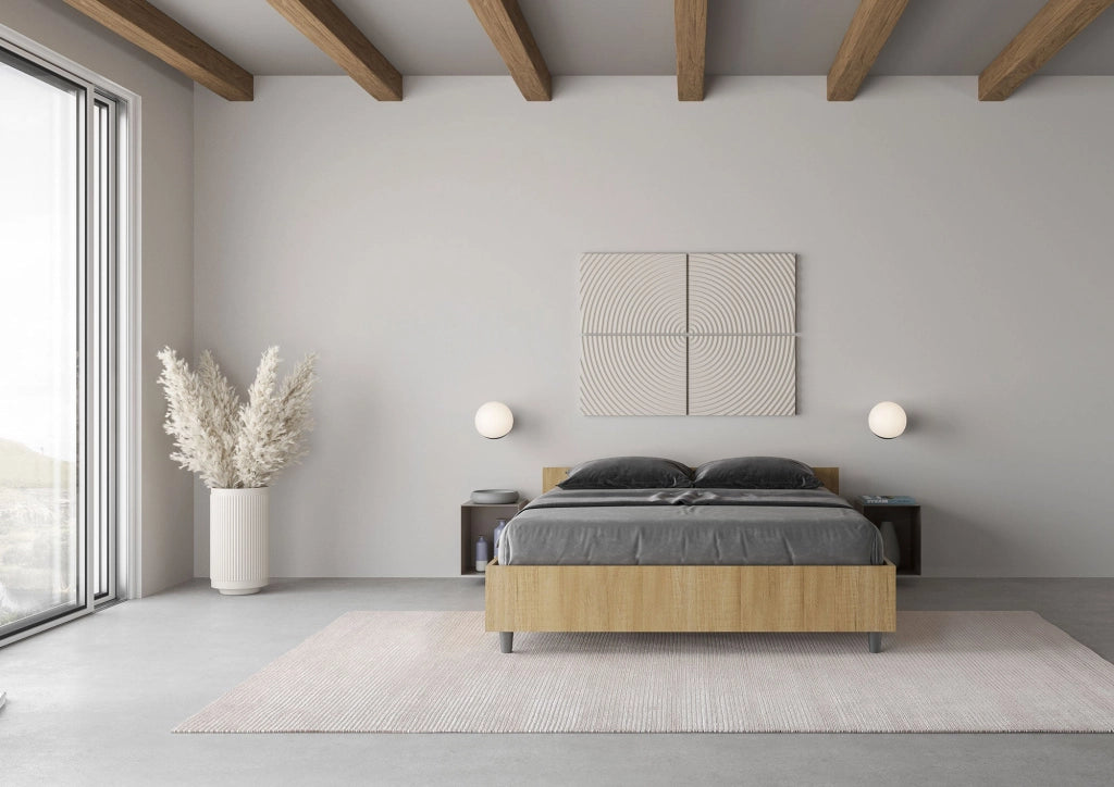 Letto Matrimoniale Francese 140x190 cm con Rete Nuamo Quercia