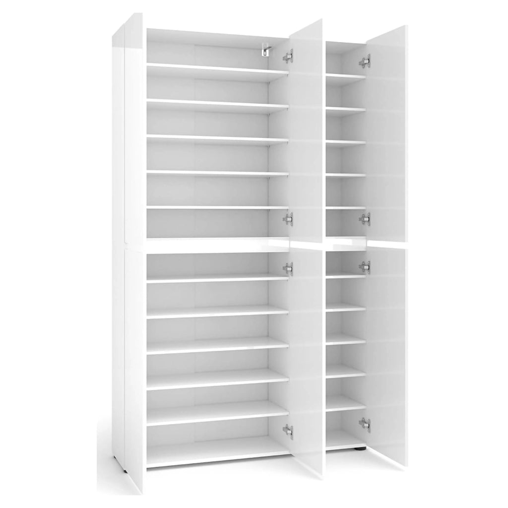 Scarpiera Diva, Mobile portascarpe, Armadio da ingresso multiuso, Mobiletto per calzature, Made in Italy, 122x34h200 cm, Bianco lucido