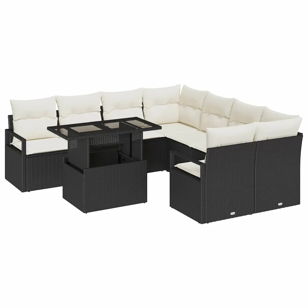 Set Divano da Giardino 9 pcs Nero e Crema polyrattan 3348793