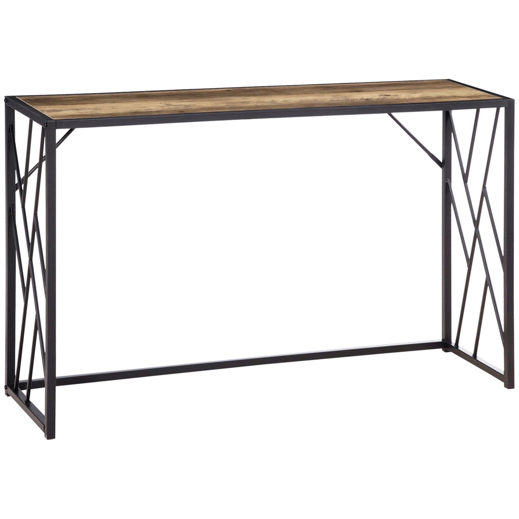 Tavolo Consolle in Stile Industriale Vintage ¨C zephmum ¨C Acciaio e Legno Marrone 120x35x75cm