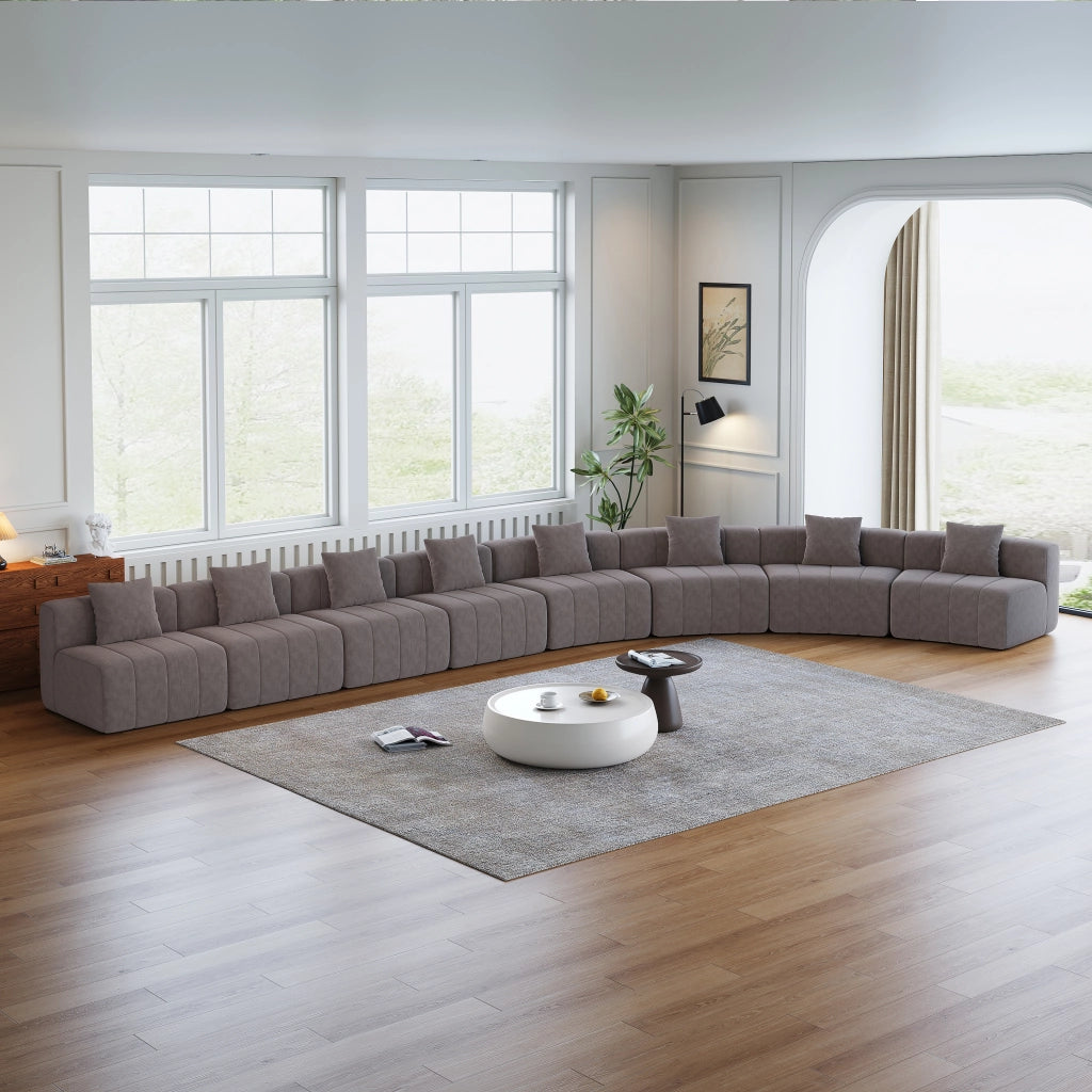 Divano modulare curvo - con 2 cuscini e design semicircolare - in ciniglia - grigio