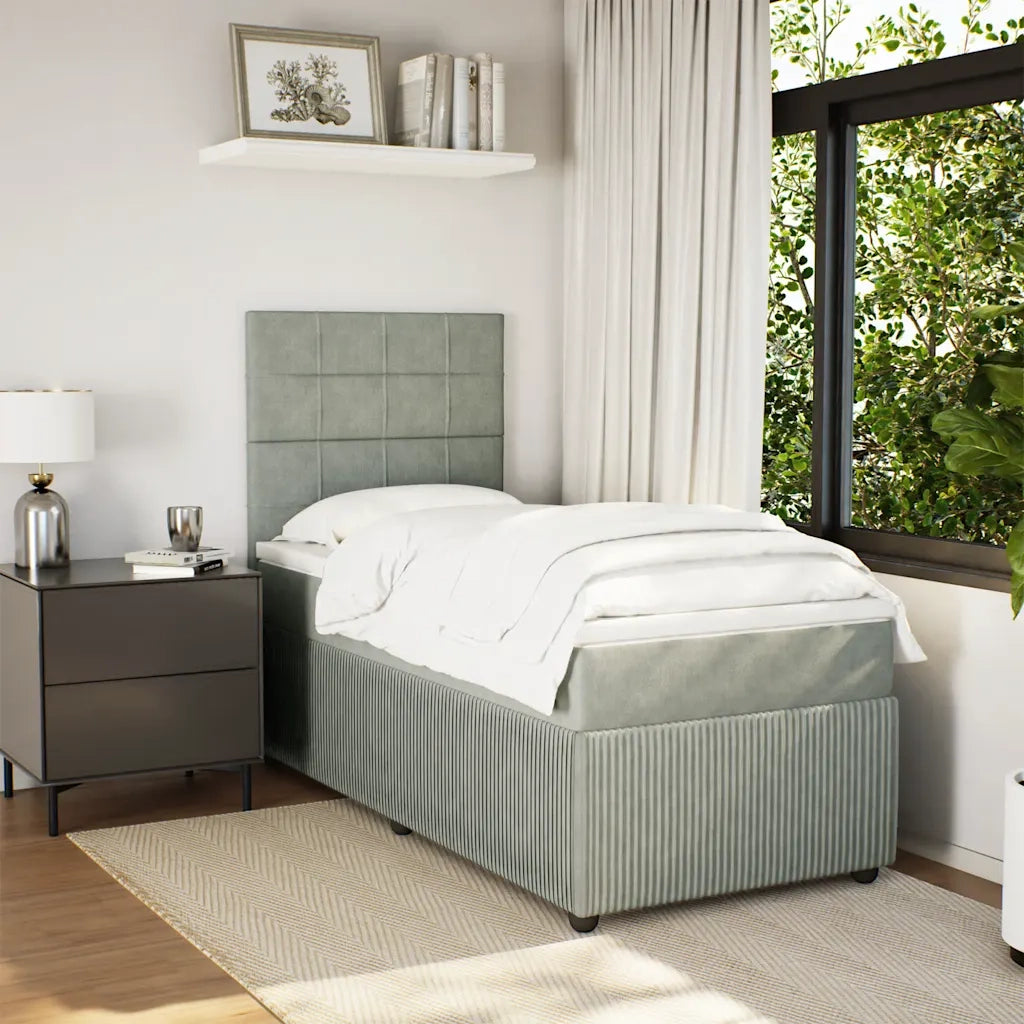 Giroletto a Molle con Materasso Grigio Chiaro 90x200 cm Velluto