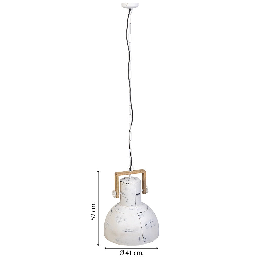 Plafoniera in legno bianco e metallo 41x41x52h