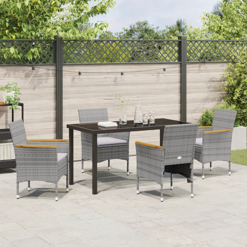 Set da Pranzo da Giardino 5 Pezzi - Rattan Polietilene Grigio