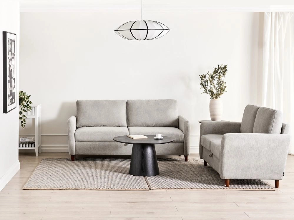 Set da salotto costituito da divani da 2 e 3 posti rivestito in tessuto con braccioli grigio soggiorno stile moderno