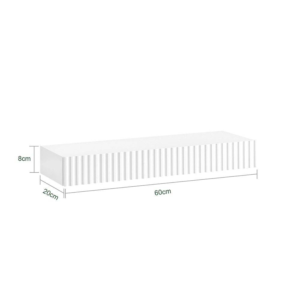 SoBuy FHK38-W Mensola da Parete Galleggiante con Cassetto & Illuminazione LED con Sensore di Movimento, per Camera da Letto, Ingresso & Soggiorno, a Batterie, L60 × P20 × H8 cm, Bianco