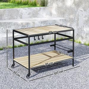 Carrello Portavivande da Giardino 107x65x80 cm Ripiano e Maniglia in Legno a Doghe e Acciaio