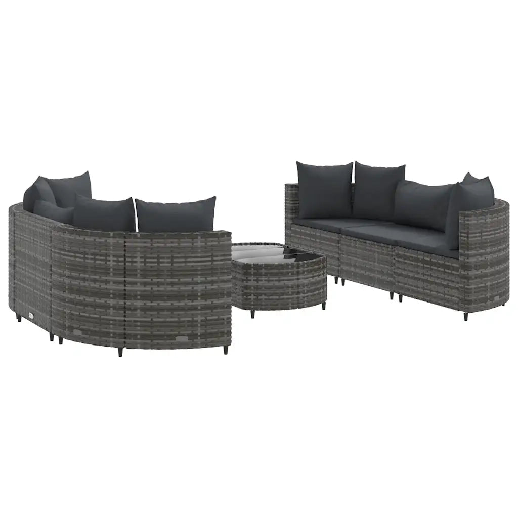 Set Divani da Giardino 7 pz con Cuscini Grigio in Polyrattan