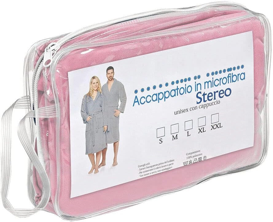 Accappatoio Microfibra Taglia S Moderno Morbido Uomo Donna Cintura Tasche Cappuccio Rosa