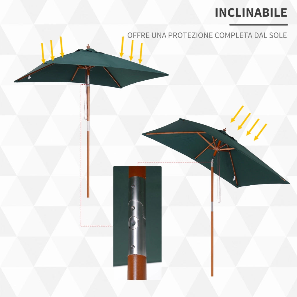 Ombrellone da Giardino Inclinabile 6 Stecche ¨C Zephmum ¨C Legno Verde 200x150 cm