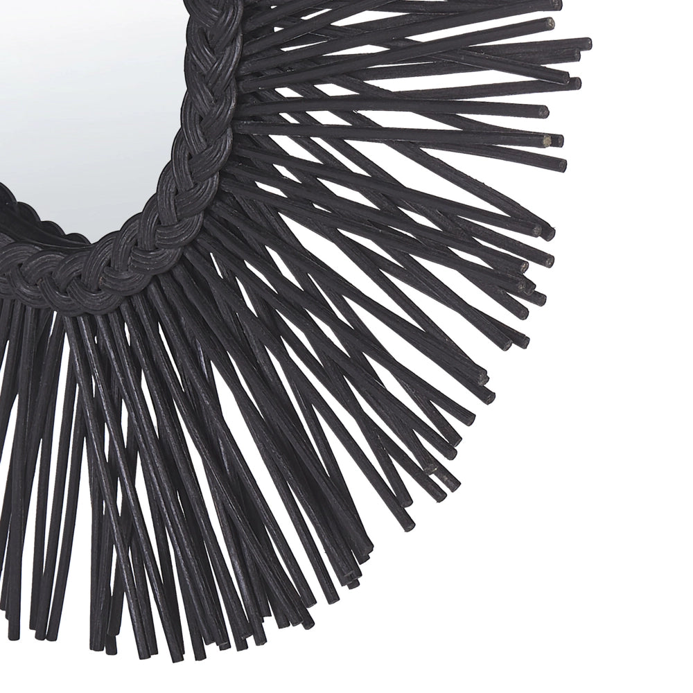 Specchio da parete con cornice in rattan Nero ø 60 cm a treccia a raggiera da appendere alla decorazione del soggiorno