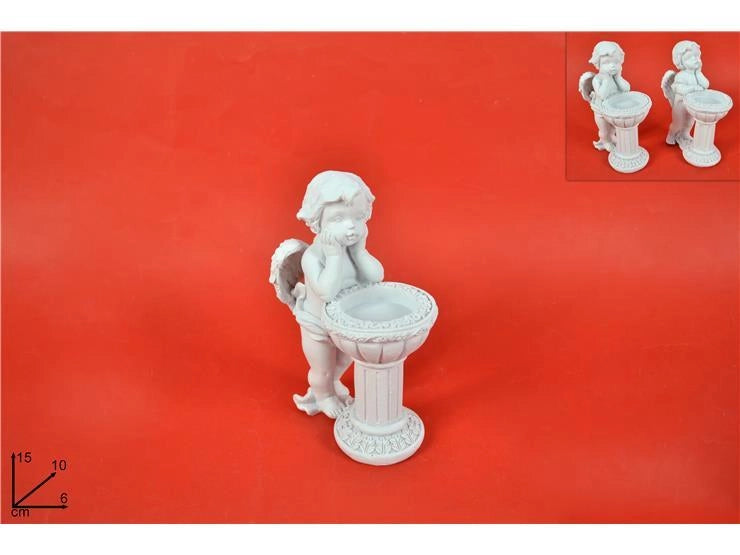 Decorazione Casa Angelo in Ceramica Bianca con Colonna 15 cm 2 Modelli