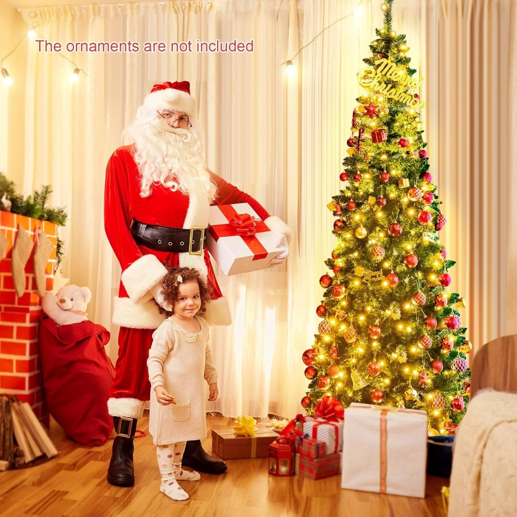 Albero di Natale Artificiale 135/200/225 cm, Albero di Natale con Luci LED Incorporate e Supporto in Metallo, Christmas Tree con Rami in PVC, per Casa, Negozio, Ufficio, Feste (L)