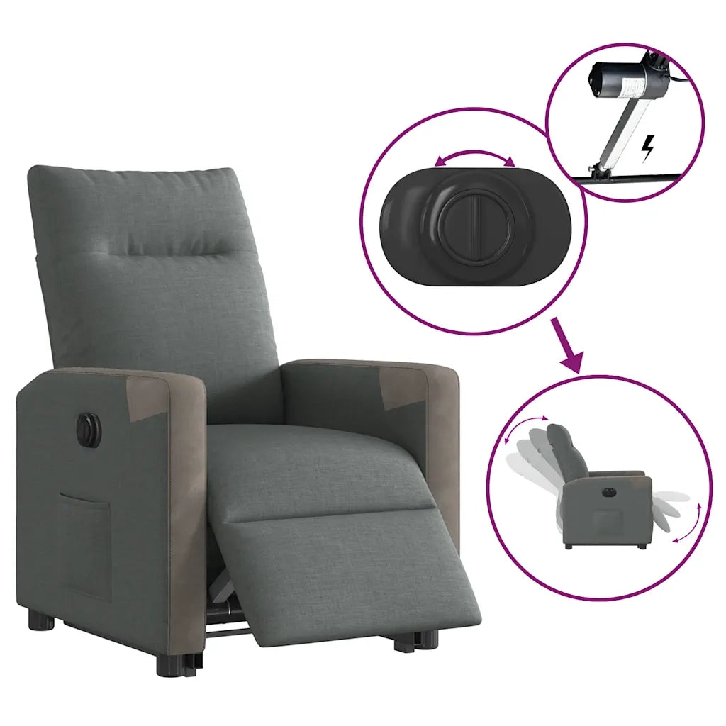 Poltrona | Sedia Relax Elettrica Reclinabile Grigio Scuro in Tessuto