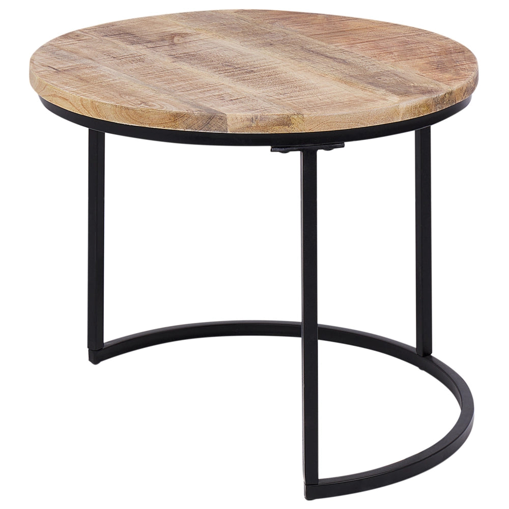 Set di tavoli 2 pezzi Legno chiaro Legno di mango Piano del tavolo Metallo aperto Telaio nero