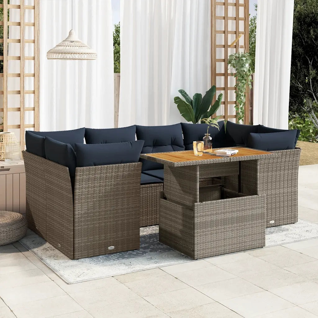 Set Divani da Giardino 7 pz con Cuscini Grigio in Polyrattan 3326896