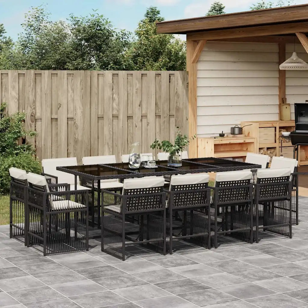 Set da Pranzo da Giardino 13pz con Cuscini Nero in Polyrattan 3211758