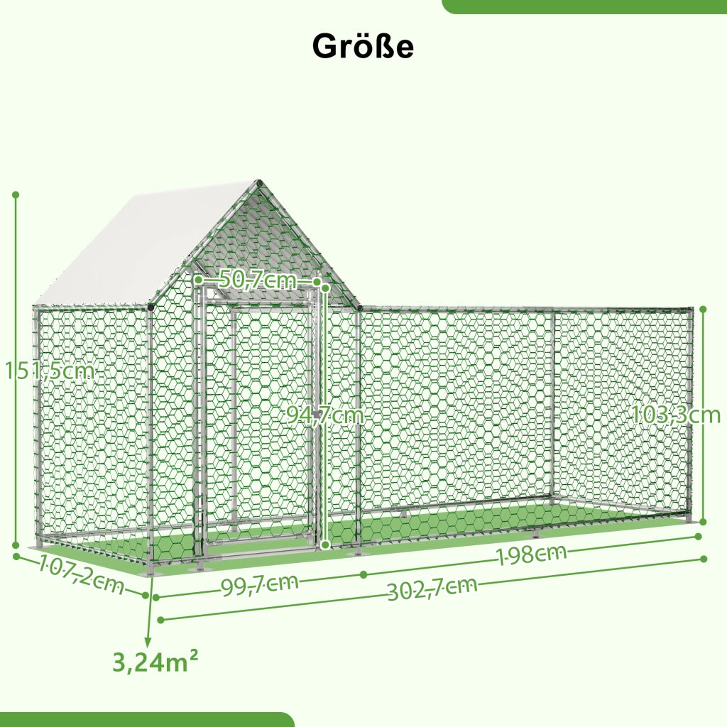 RECINTO PER POLLAME 3 x 1 x 1,5 m in metallo zincato, argento