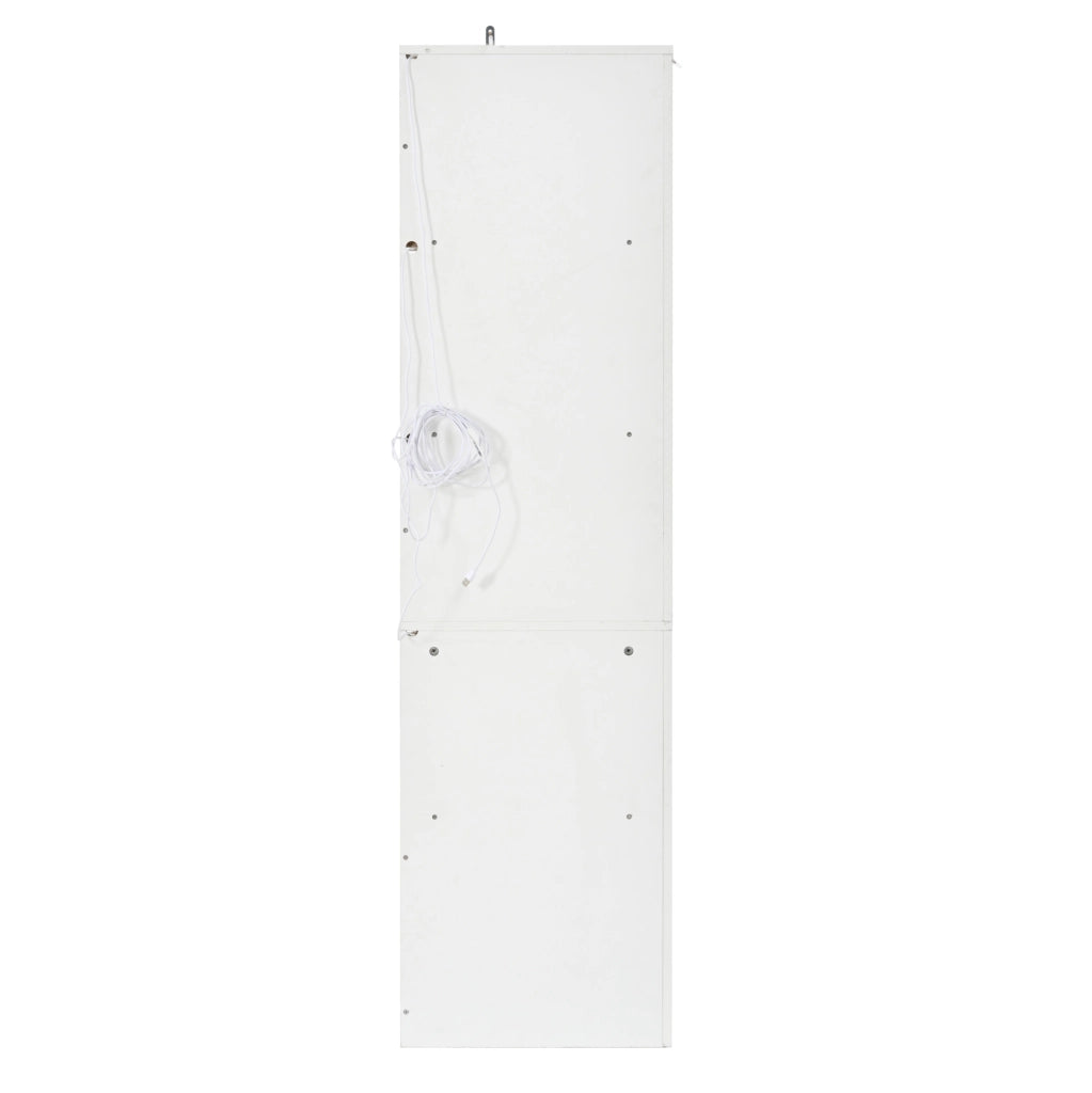 Scaffale angolare freestanding 165 cm con LED; 4 ripiani e 2 cassetti; bianco