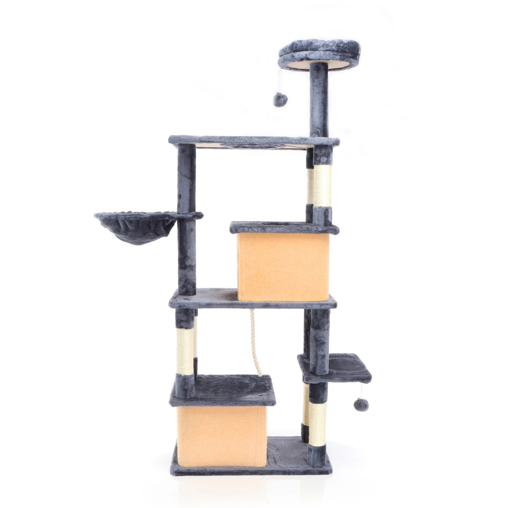 Fudajo Albero tiragraffi per gatti grigio scuro 161cm con graffiatoi in sisal